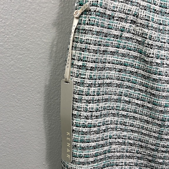 NWT Kenar Tweed Skirt 10 Black White Teal Mint Boot Skirt Fall Winter - Picture 5 of 9